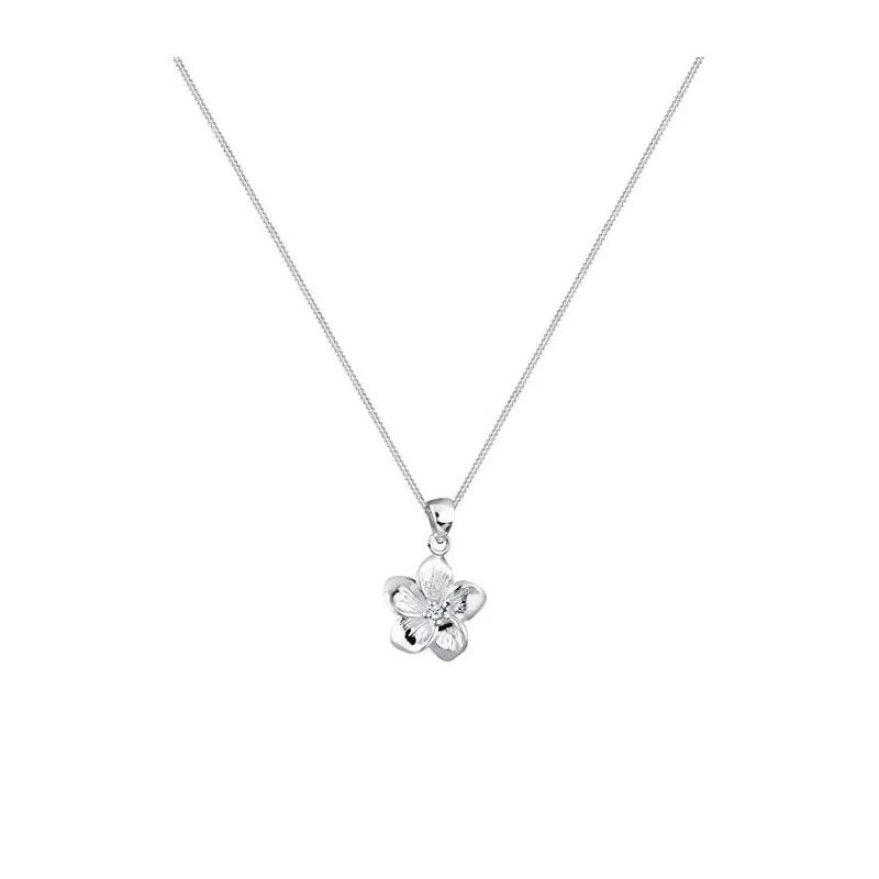 Stilfuld Frangipani Plumera Halskæde – 925 Sterling Sølv & Ægte Diamant – 45 cm.