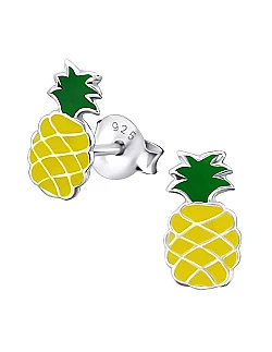 Farverige Ananas Ørestikker – 925 Sterling Sølv – 10 mm.