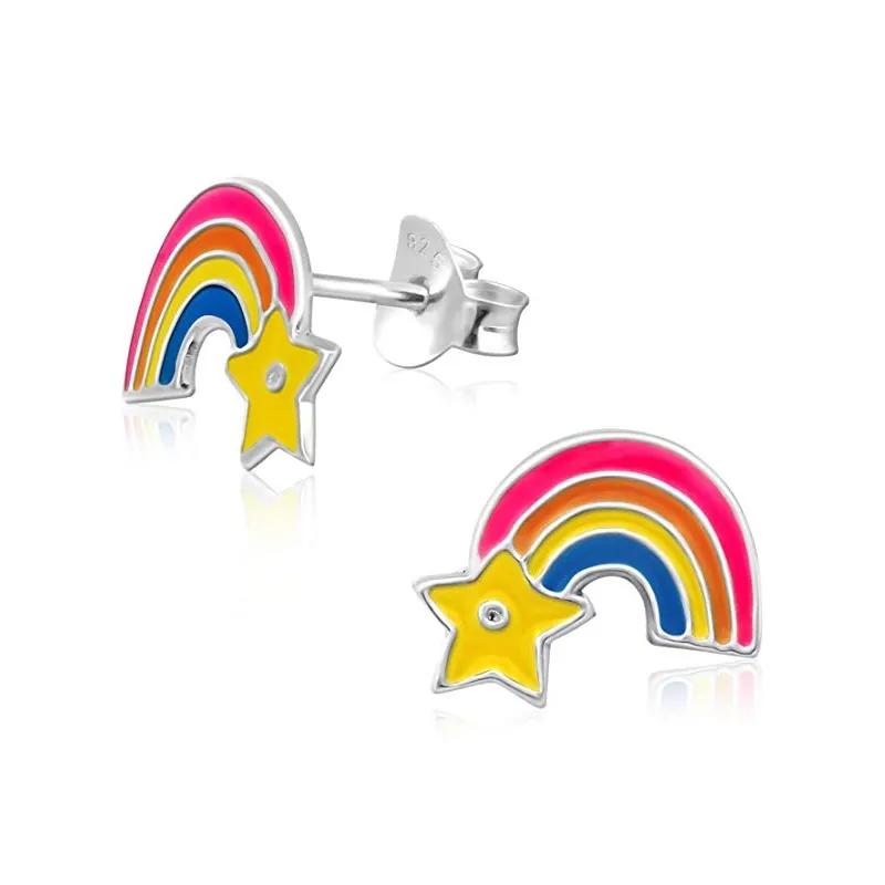 Eventyrlige Regnbue Ørestikker – 925 Sterling Sølv – 10 mm.