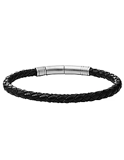 Moderne Læder & Stål Armbånd – 20 cm. - Sort