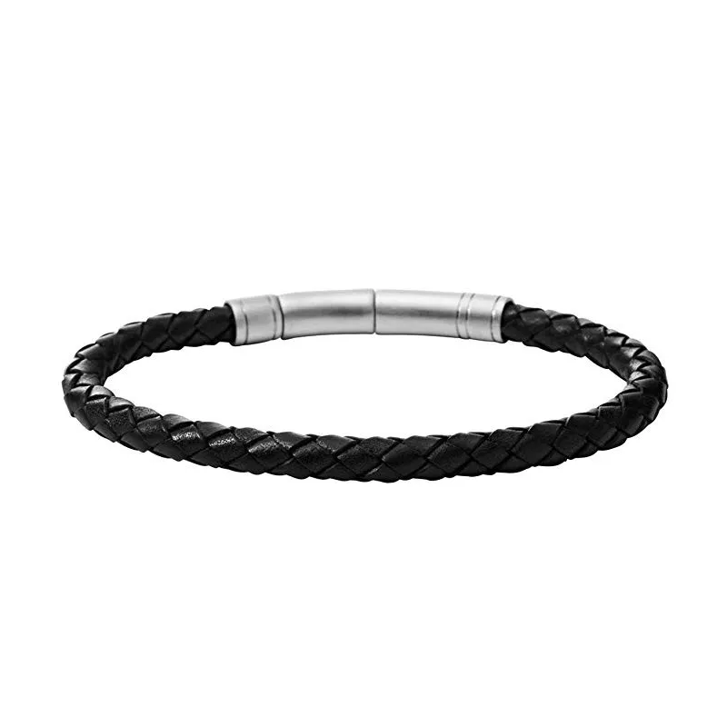 Moderne Læder & Stål Armbånd – 20 cm. - Sort