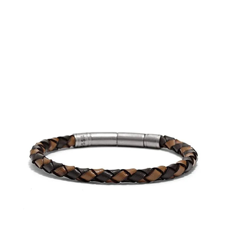 Smart Herre Armbånd I Flettet Læder & Stål – 20 cm. - Brun