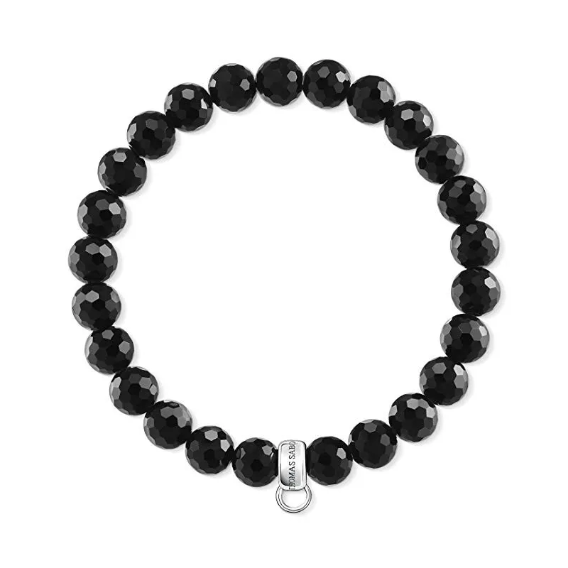Perle Herre Armbånd – 925 Sterling Sølv & Obsidian – 18,5 cm.