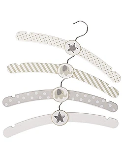 Stjerne & Elefant Børnebøjler – 4 Stk. – Grå/Hvid