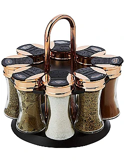 Praktisk Roterende Krydderistand -8 x Glasbeholdere – Rosa Guld