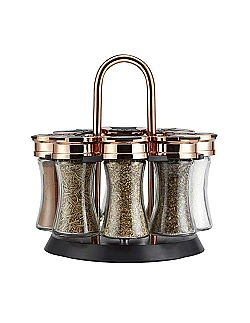 Praktisk Roterende Krydderistand -8 x Glasbeholdere – Rosa Guld