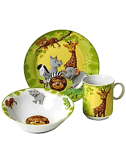 Spise Sæt Jungle Dyr Til Børn – 3 Dele - Porcelæn