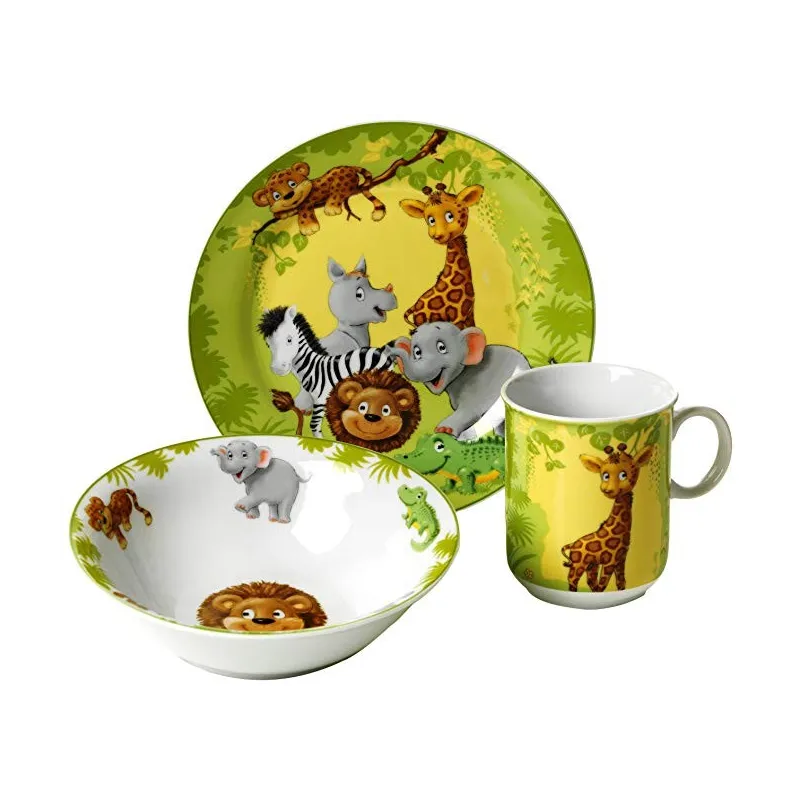 Spise Sæt Jungle Dyr Til Børn – 3 Dele - Porcelæn