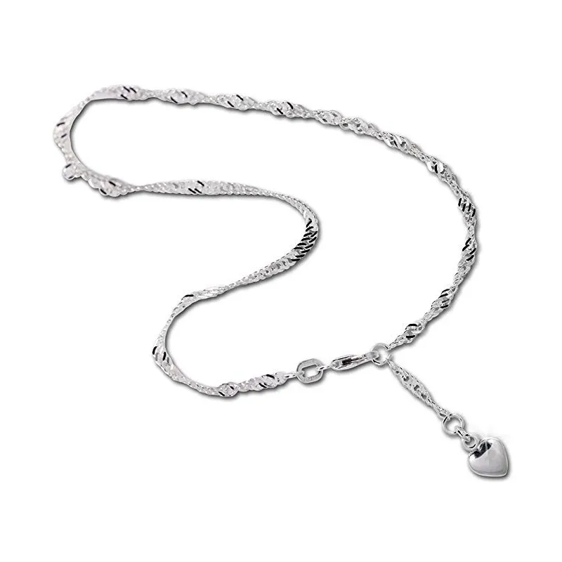 Ankelkæde Med Hjerte Vedhæng – 925 Sterling Sølv – 25 cm.