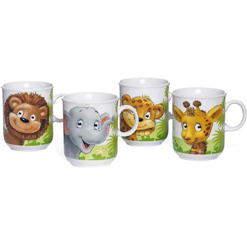 Børnekrus Mini Jungledyr – 4 Dele - Porcelæn
