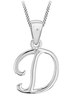  Diamant Bogstav A Halskæde - 925 Sterling Sølv 