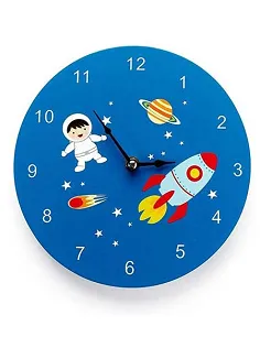 Dekorativt Vægur Til Børneværelset – Astronaut & Planet Design - Blå