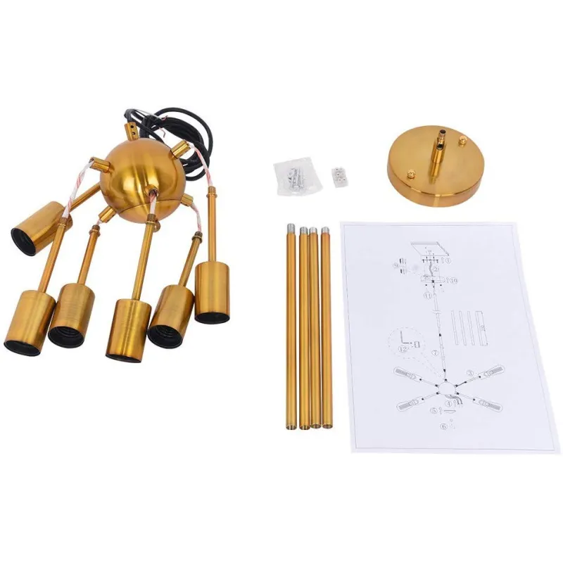 Stilfuld Sputnik Design Lysekrone – 6 x Lyskilder - Guld