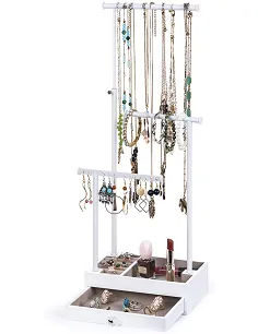 Høj Smykkestand & Opbevaring Inkl. Skuffe - Hvid