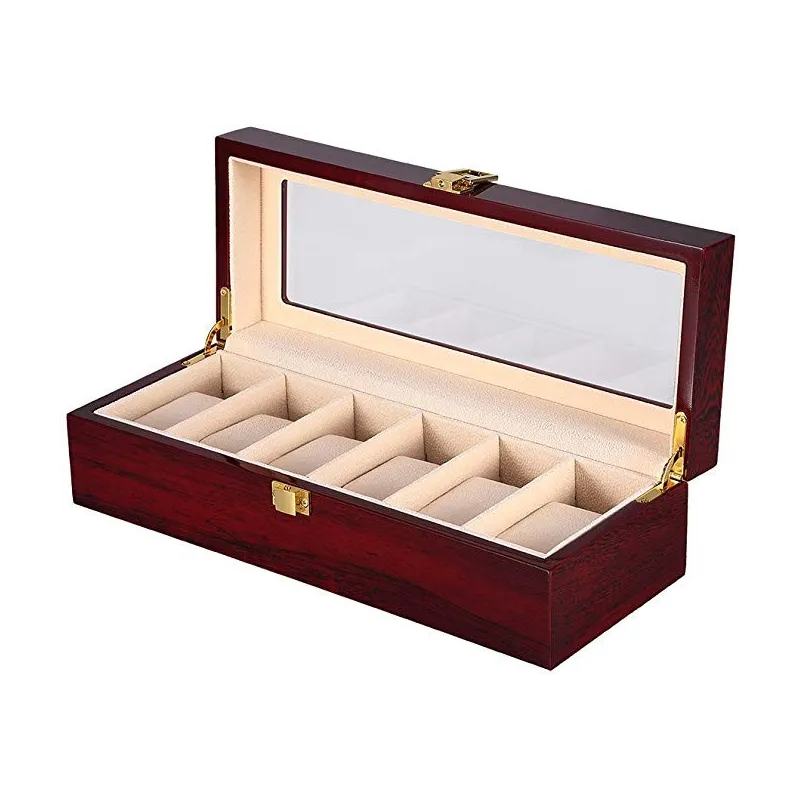Elegant Ur Opbevaring & Display Boks – 6 Rum - Træ