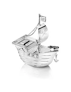 Moderne Sparedåse Til Børn - Piratskibs Design - Sølv