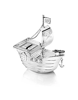 Moderne Sparedåse Til Børn - Piratskibs Design - Sølv