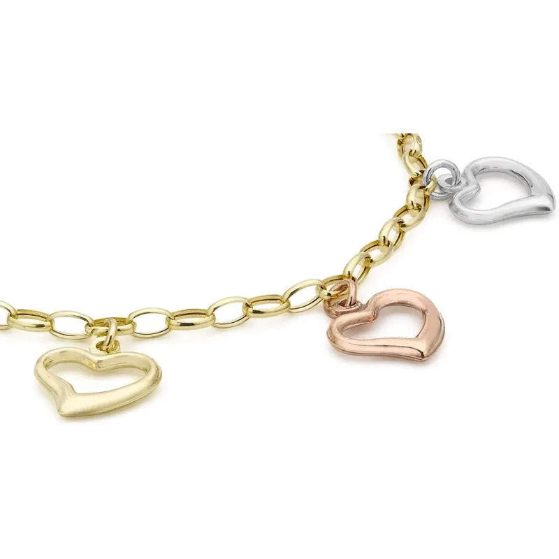 Smukt Charms Armbånd – 9 Karat 3-Farvet Guld 