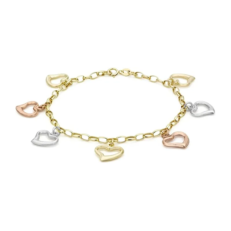 Smukt Charms Armbånd – 9 Karat 3-Farvet Guld 